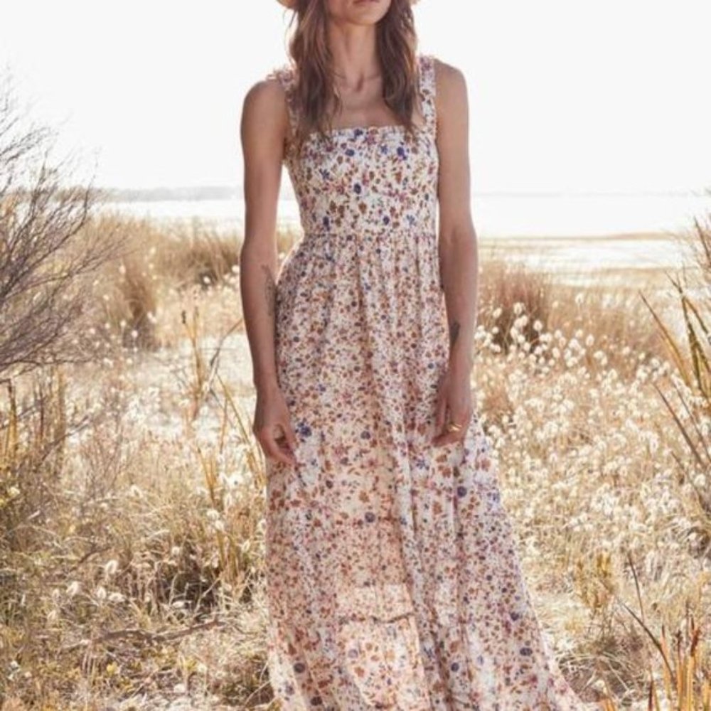 Amaliah York Shirred Maxi dress Off White